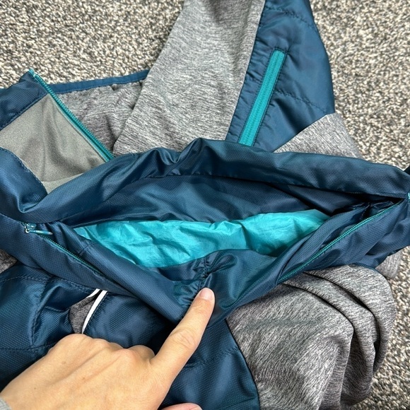 Title Nine Willpower Full Zip Active Hooded Sweatshirt Grey Teal Medium - Picture 10 of 10